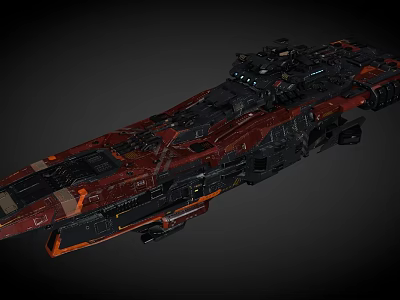 Sci Fi Spaceship 3D Model With Detailed Armored Sections And Red Black Design 3d model