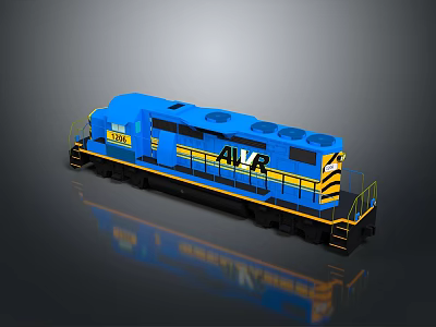 Blue AVR Locomotive Train With Yellow Accents And Reflective Surface Design 3d model