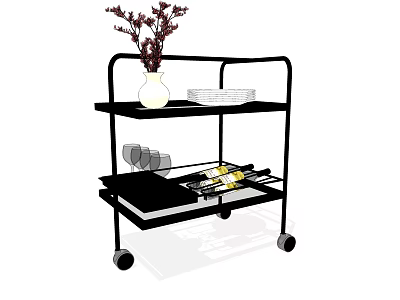 Commercial Kitchen Double Shelf Cart With Wheels For Dish Glass Storage 3d model