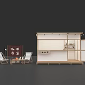 Coffee Market Stall With Red Signboard And Outdoor Chairs Setup