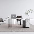 Modern Home Office Desk Setup With Laptop Office Chair And Green Plant