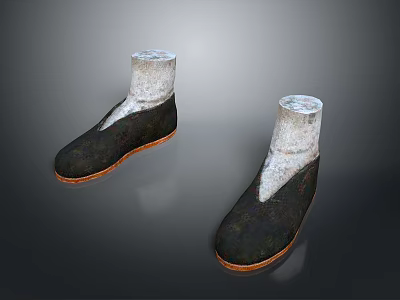 Traditional Handmade Cloth Shoes With Black Upper White Collar And Orange Sole 3d model