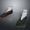 Traditional Handmade Cloth Shoes With Black Upper White Collar And Orange Sole