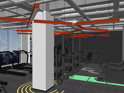 Modern Gym Interior With Fitness Equipment And Workout Area Floor Markings 3d model
