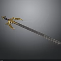 Ornate Vintage Sword With Intricate Golden Hilt And Blue Blade Design