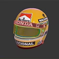 Yellow Racing Helmet Design With Honda Marlboro Nacional Logos And Reflective Surface