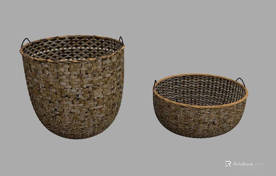 Practical Wicker Storage Baskets Two Different Sizes Handwoven Design For Home Use 3d model 
