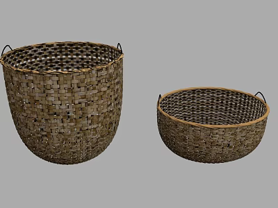 Practical Wicker Storage Baskets Two Different Sizes Handwoven Design For Home Use 3d model