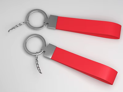 Stylish Red Jewelry Keychains With Silver Metal Rings Red Straps And Chains Featuring Chains 3d model