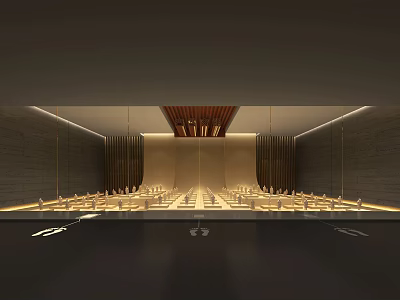 Modern Cultural Center Interior With Neatly Arranged Seats And Warm Stage Lighting Design 3d model
