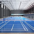 Spacious Basketball Gym With Wooden Court Floor Basketball Hoops And Geometric Ceiling Lighting