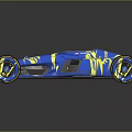 Blue Race Car With Sleek Aerodynamic Body Yellow Accent Patterns And Large Glossy Wheels