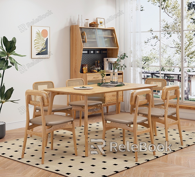 Nordic Dining Table and Chair Combination Sideboard Combination Dining Table and Chair model