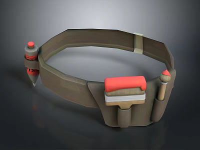 Practical Utility Tool Belt With Brown Strap Red Tools And Multiple Pockets 3d model