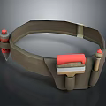 Practical Utility Tool Belt With Brown Strap Red Tools And Multiple Pockets