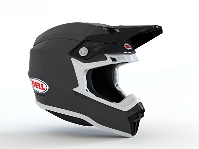 Bell Black Motorcycle Helmet With White Accents And Protective Visor Design 3d model