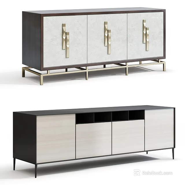 Modern TV Stand With Metal Legs Storage Compartments And Cabinet Doors 3d model 