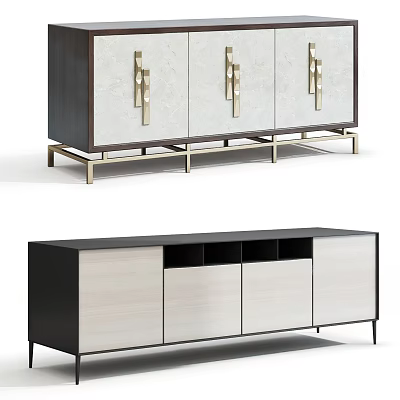 Modern TV Stand With Metal Legs Storage Compartments And Cabinet Doors 3d model