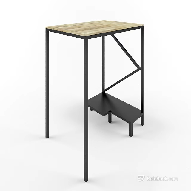Modern Side Table With Wooden Top And Black Metal Frame Lower Shelf 3d model 