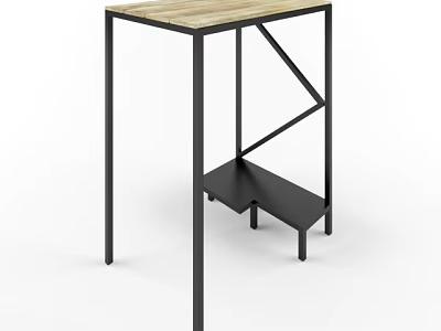 Modern Side Table With Wooden Top And Black Metal Frame Lower Shelf 3d model