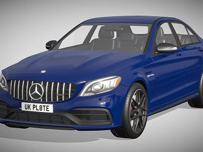 Blue Mercedes Sedan With UK License Plate Sporty Grille And Black Alloy Wheels 3d model