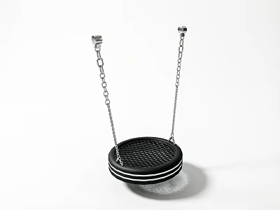 Outdoor Playground Swing With Circular Mesh Seat Black Color White Bottom Stripes And Chain Suspension 3d model