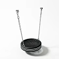Outdoor Playground Swing With Circular Mesh Seat Black Color White Bottom Stripes And Chain Suspension