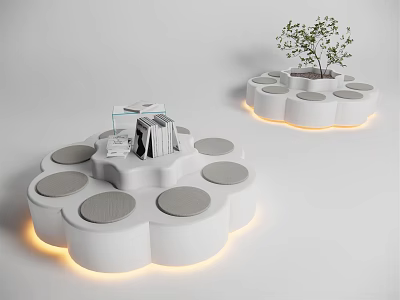 Modern Public Chair With Circular Seating Illuminated Base And Potted Plant 3d model