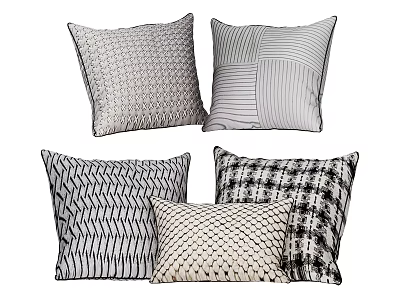 Decorative Throw Pillows with Various Textured Patterns in Neutral Black and White Tones 3d model