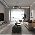 Modern Living and Dining Room Interior With Beige Sofa Coffee Table And Pendant Lights