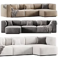 Stylish Sectional Sofa With Soft Pillows And Cozy Throw Blanket In Neutral Tones 3d model