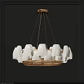 Modern Elegant Chandelier With White Translucent Shades Golden Frame And Dark Wall Background