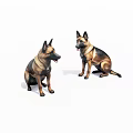 Two Sitting German Shepherd Dog Statues With Brown And Black Fur Details