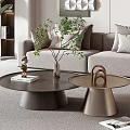 Modern Living Room Interior With Coffee Tables Green Plant And Fireplace