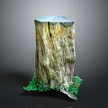 Rustic Wooden Stump Decorative Ornament With Natural Texture And Green Plants At Base