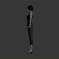 3D Female Character In Futuristic Black Silver Sci Fi Costume Standing Pose