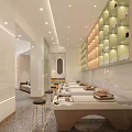 Modern Beauty Salon Interior With Styling Chair Round Mirror And Soft Lighting