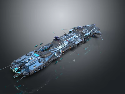 Futuristic Sci Fi Starship With Detailed Metallic Structure And Blue Lights 3d model