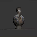 Decorative Ceramic Pitcher With Blue Base And Gold Dot Pattern On Wooden Board 3d model