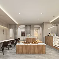 Cozy Dessert Shop Interior With Wooden Counter Displayed Desserts Tables Shelves And Warm Lighting