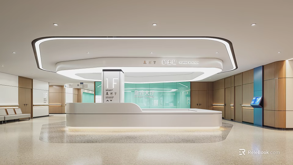 Modern Hospital Outpatient Clinic Interior With Reception Desk And Contemporary Lighting Design 3d model 