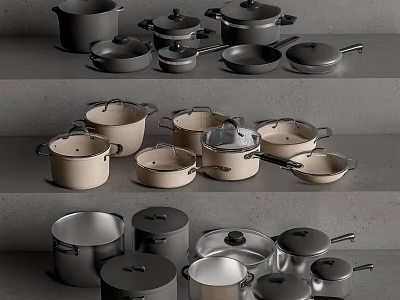 Various Colored Lidded Cookware Set Including Nonstick Pots And Pans 3d model