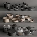 Various Colored Lidded Cookware Set Including Nonstick Pots And Pans