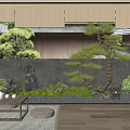 Japanese Style Courtyard Garden With Pine Tree Moss Stones Water Feature And Wooden Lantern