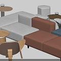 Modern Color Block Modular Leisure Sofa Set With Matching Side Tables And Wooden Lounge Chairs