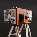Vintage Cameras Placed on Wooden Tripods with Classic Design and Retro Look