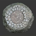 Decorative Stone Disk With Geometric Blue Tiles And Textured Edge 3d model