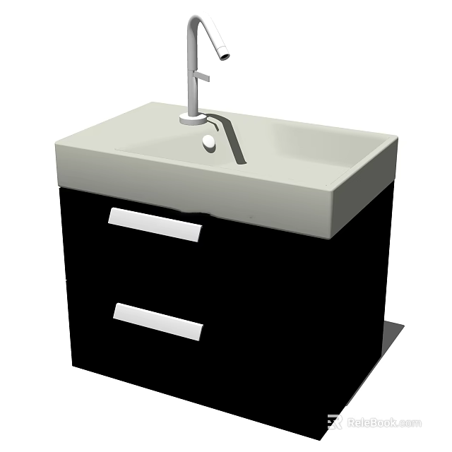Bathroom Washbasin With Black Cabinet Two Drawers Light Countertop And Silver Faucet 3d model 