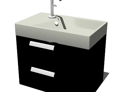 Bathroom Washbasin With Black Cabinet Two Drawers Light Countertop And Silver Faucet 3d model