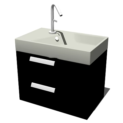 Bathroom Washbasin With Black Cabinet Two Drawers Light Countertop And Silver Faucet 3d model